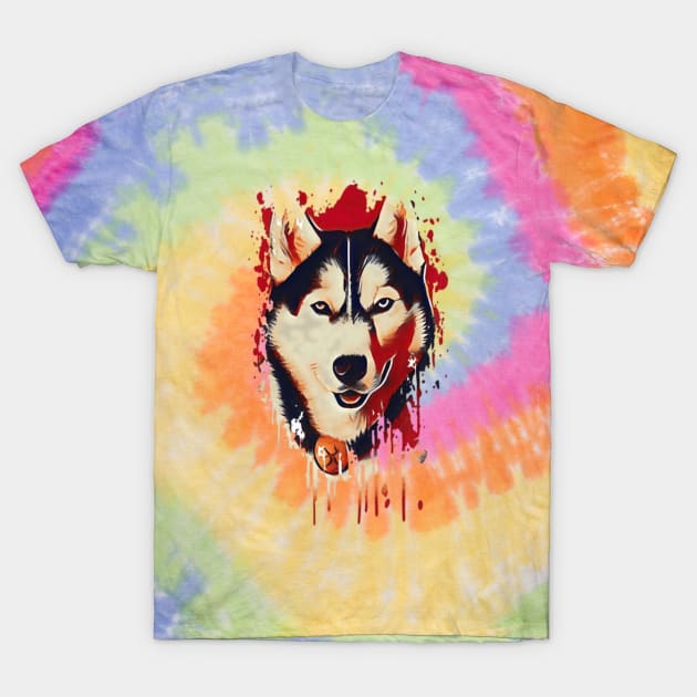 Husky Dog Tie Dye art design T-Shirt by BostonBulldog